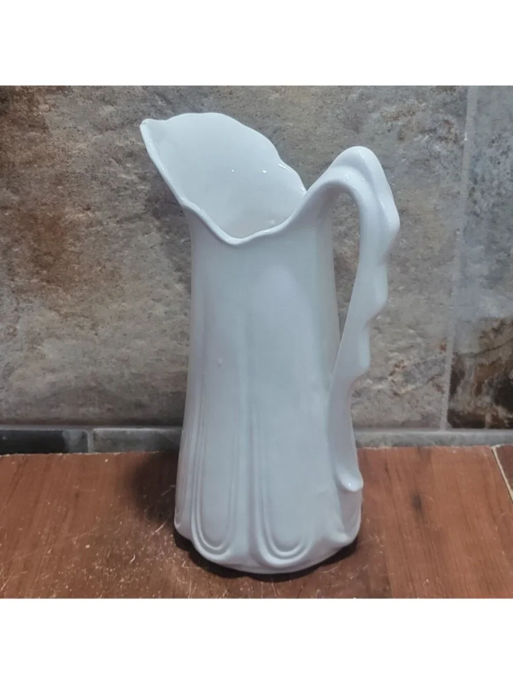Vintage White Ironstone Water Pitcher Scallop Design